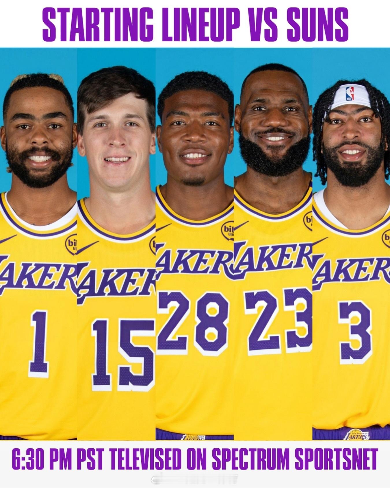 湖人vs太阳首发名单拉塞尔，里弗斯，八寸垒，詹姆斯，浓眉 ​​​