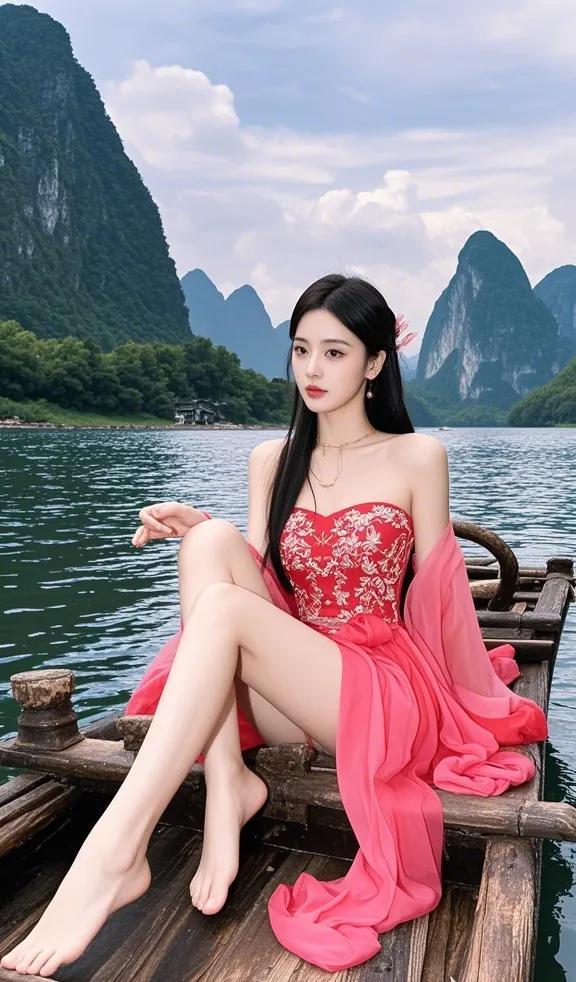 青丝白衣映清波，独坐船头思红颜#美人倩影引猜想# #美人韵味似诗篇# #沉鱼落雁