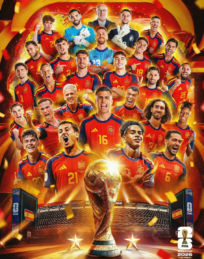 FIFA新海报一出，足坛新一轮讨论又来了！罗德里高举大力神稳居C位，梅西、姆巴佩