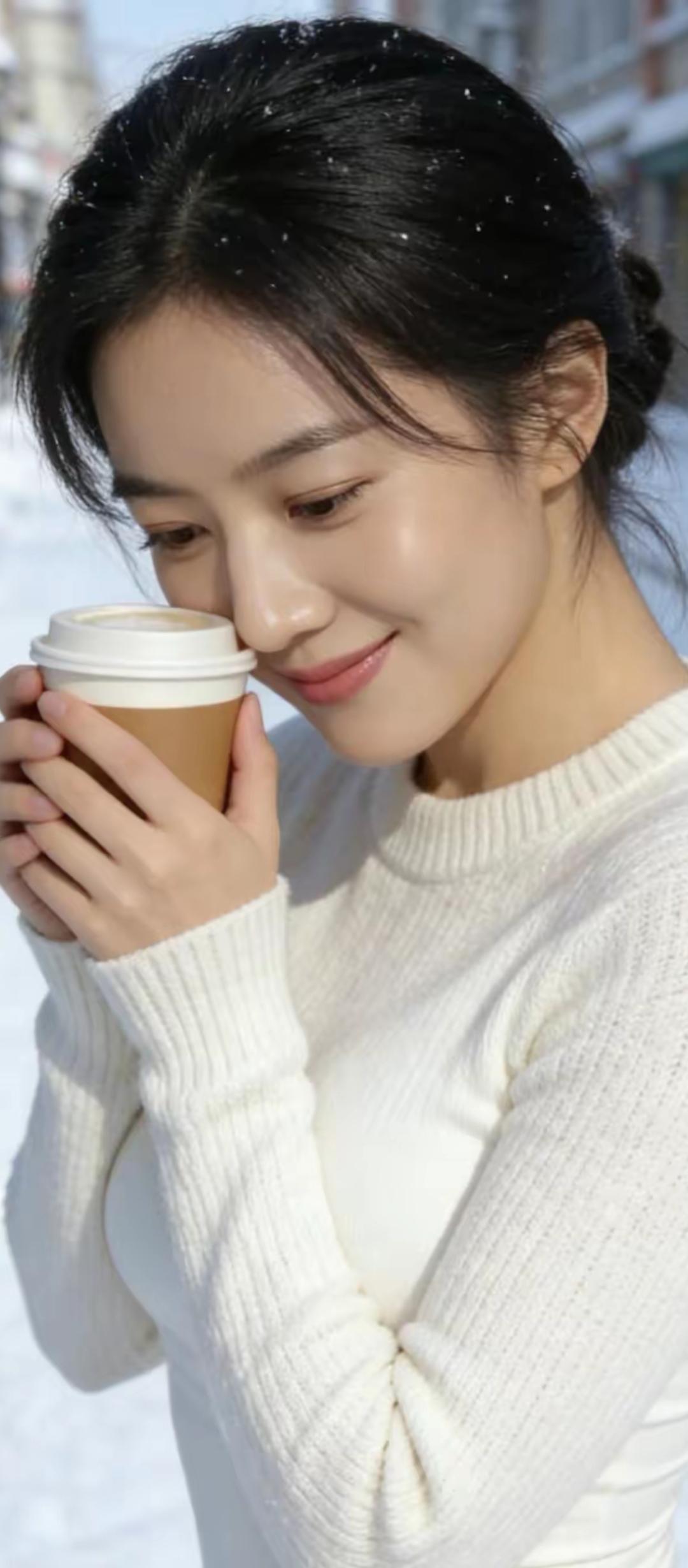 雪中暖杯茶，暖意满心间。