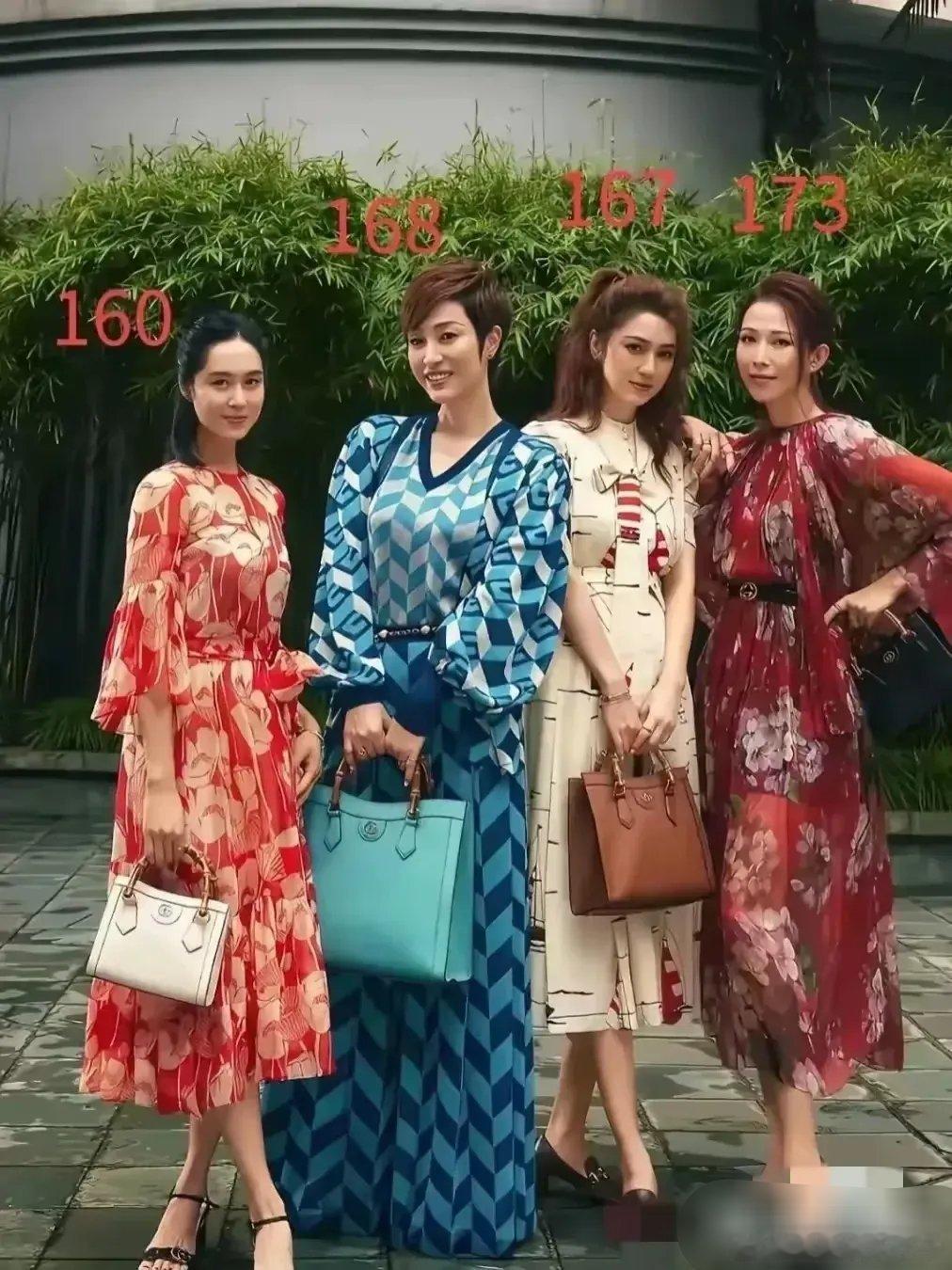 我一直以为蔡少芬、洪欣、陈法蓉、朱茵是四个好姐妹。 印象里洪欣身高最高，陈法蓉学