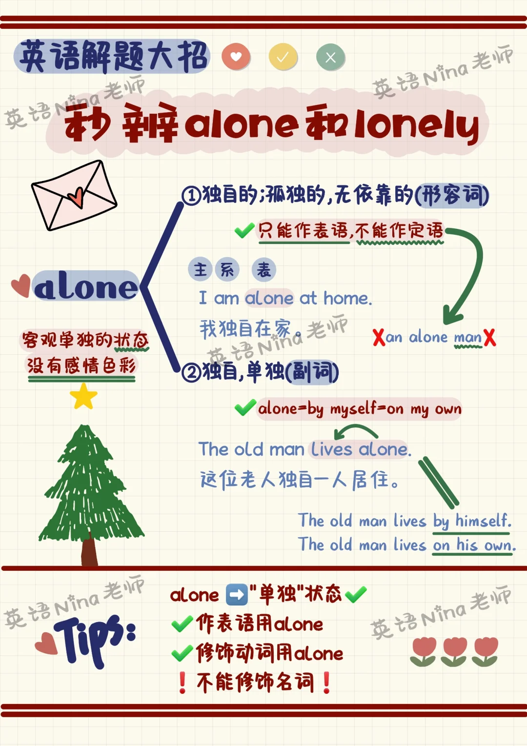 alone和lonely区别口诀✔️