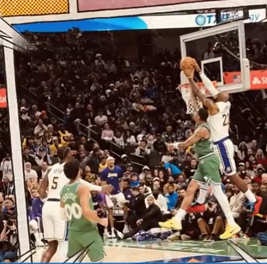 又一张名画！詹姆斯高高跃起欲空接隔扣！ 