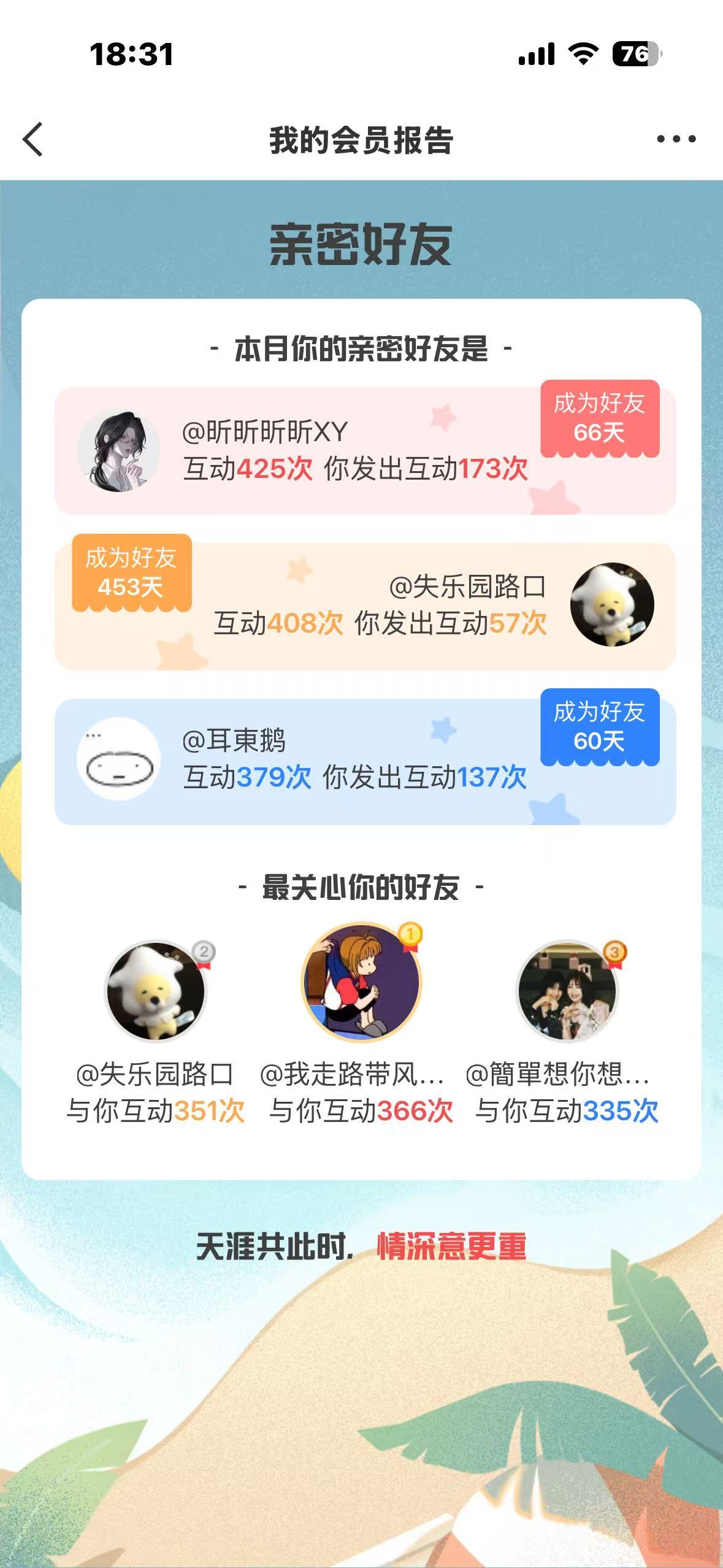 爱你们呀和昕昕还有失乐园六月已经在长沙面坤好多次但线上感情浓度依然很深 