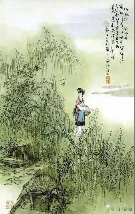巴女谣 【于鹄   唐】

巴女骑牛唱竹枝，藕丝菱叶傍江时。
不愁日暮还家错，记
