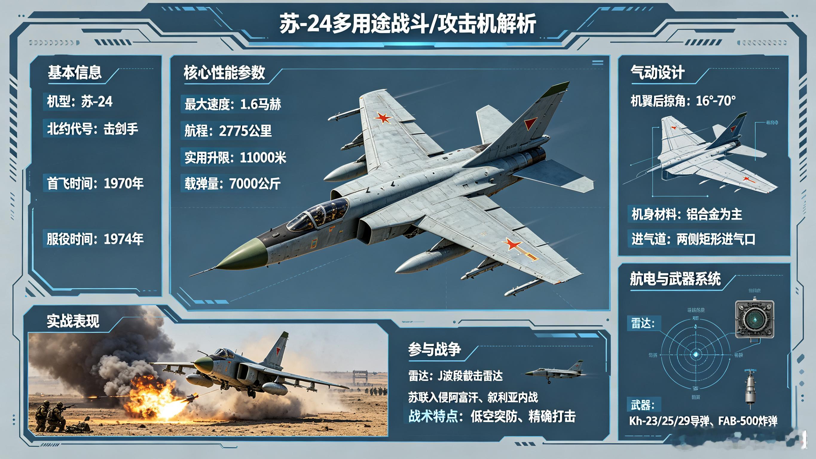 每天认识一件兵器——苏-24“击剑手”战斗轰炸机今天聊聊苏联/俄罗斯的一款经典战