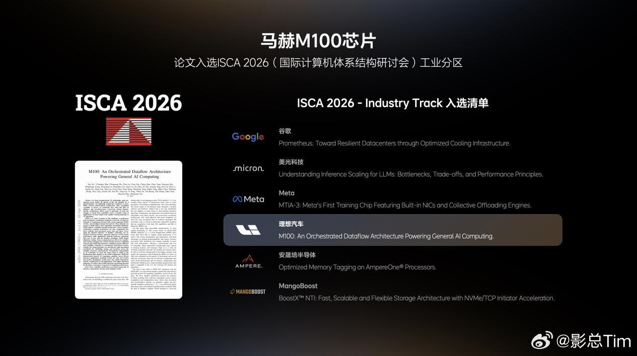 这件事的意义，可能不只是“理想汽车做了一颗芯片”。马赫 M100 登台 ISCA