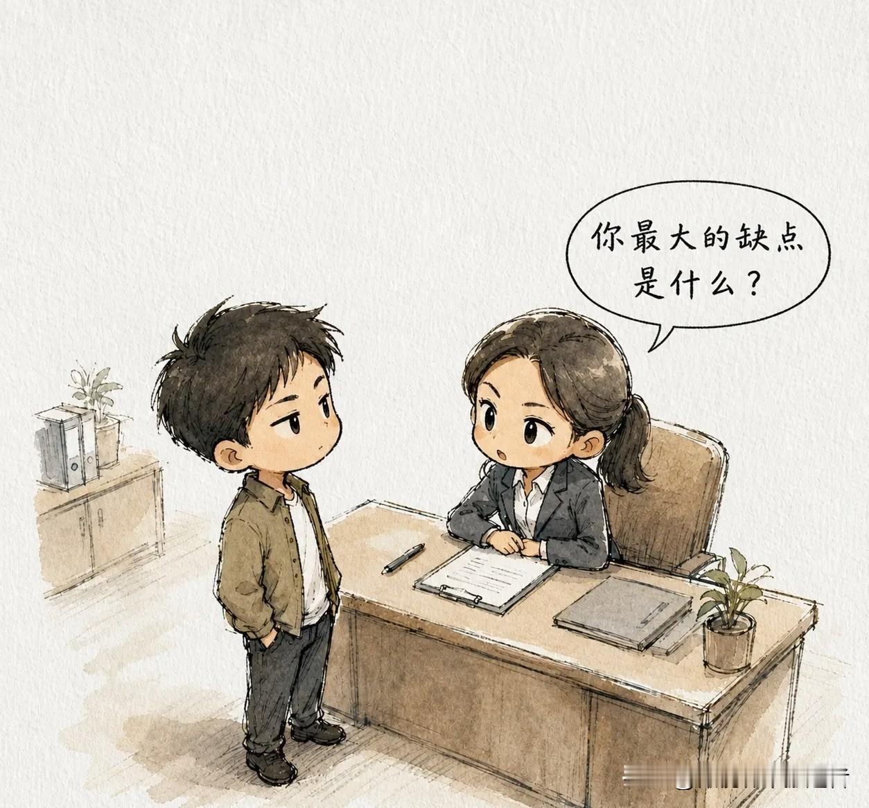 趣味漫画分享：HR问：你最大的缺点是什么？小伙振振有词：太诚实。HR微笑：这不算