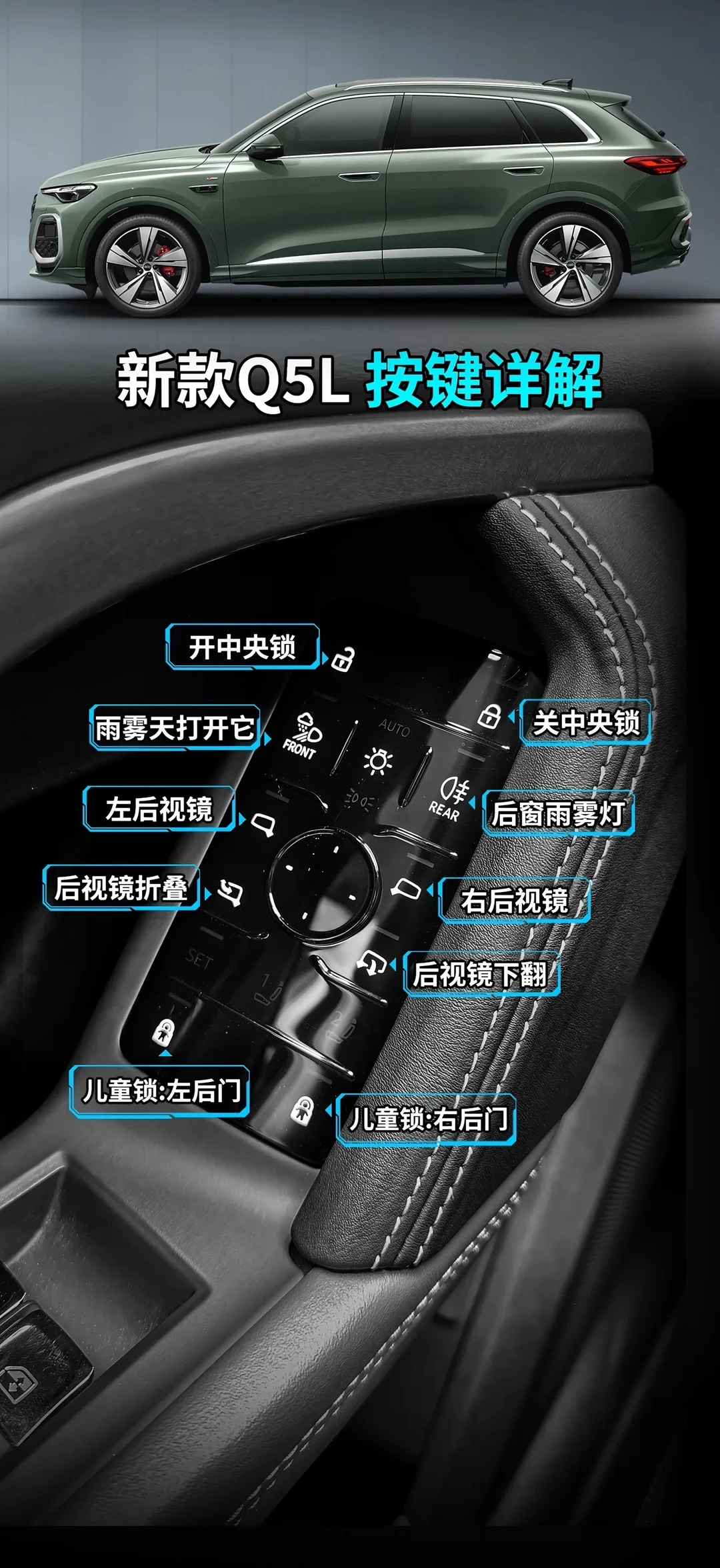 新款奥迪Q5L按键说明书详解，你学废了吗❓