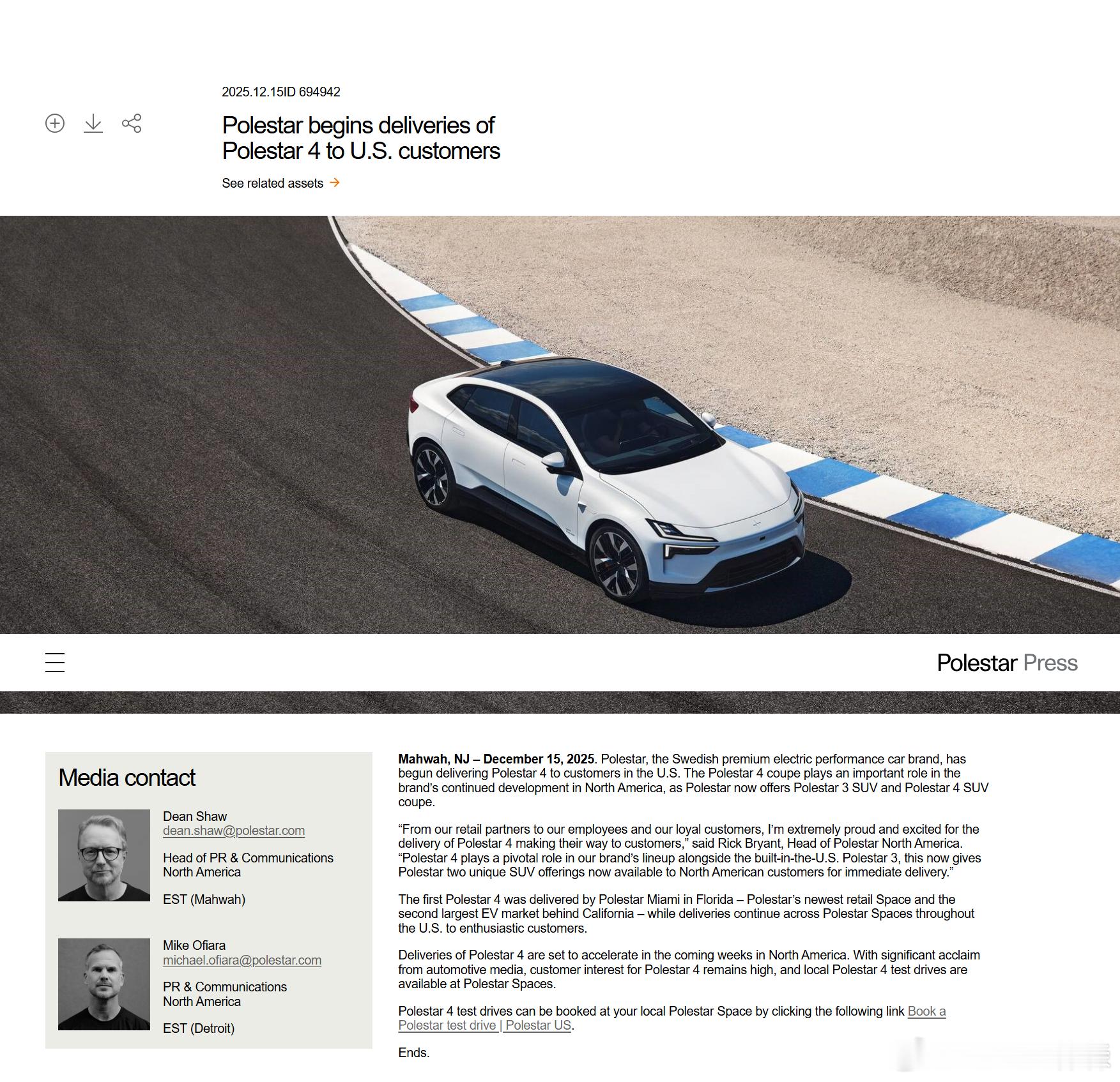 🔻极星已开始向美国客户交付Polestar 4🔻韩国釜山生产汽场全开大v聊车