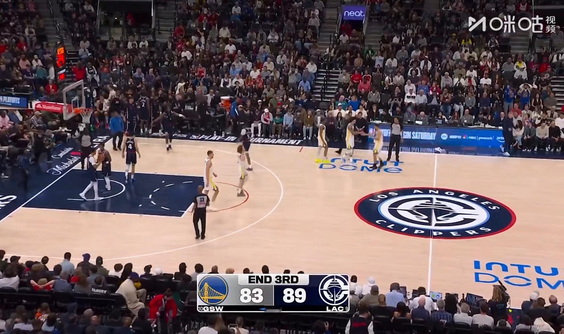 三节比赛结束，6分差距，还有机会。勇士vs快船