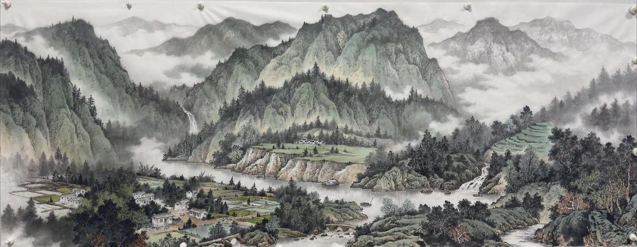 清江叠翠入云深。六尺山水创作者中心 创作灵感 大气磅礴山水画 水墨山水意境