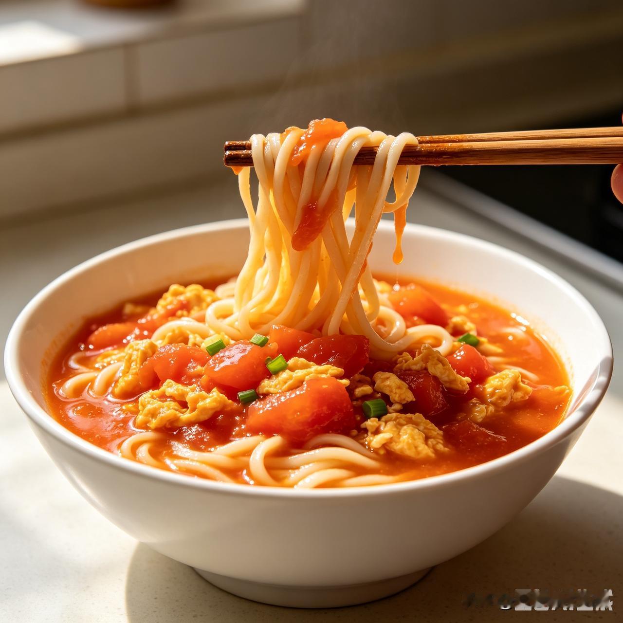 入秋凉爽以后，好久没吃捞面条了，
今天安排一碗西红柿鸡蛋打卤面吃，
西红柿熬得软