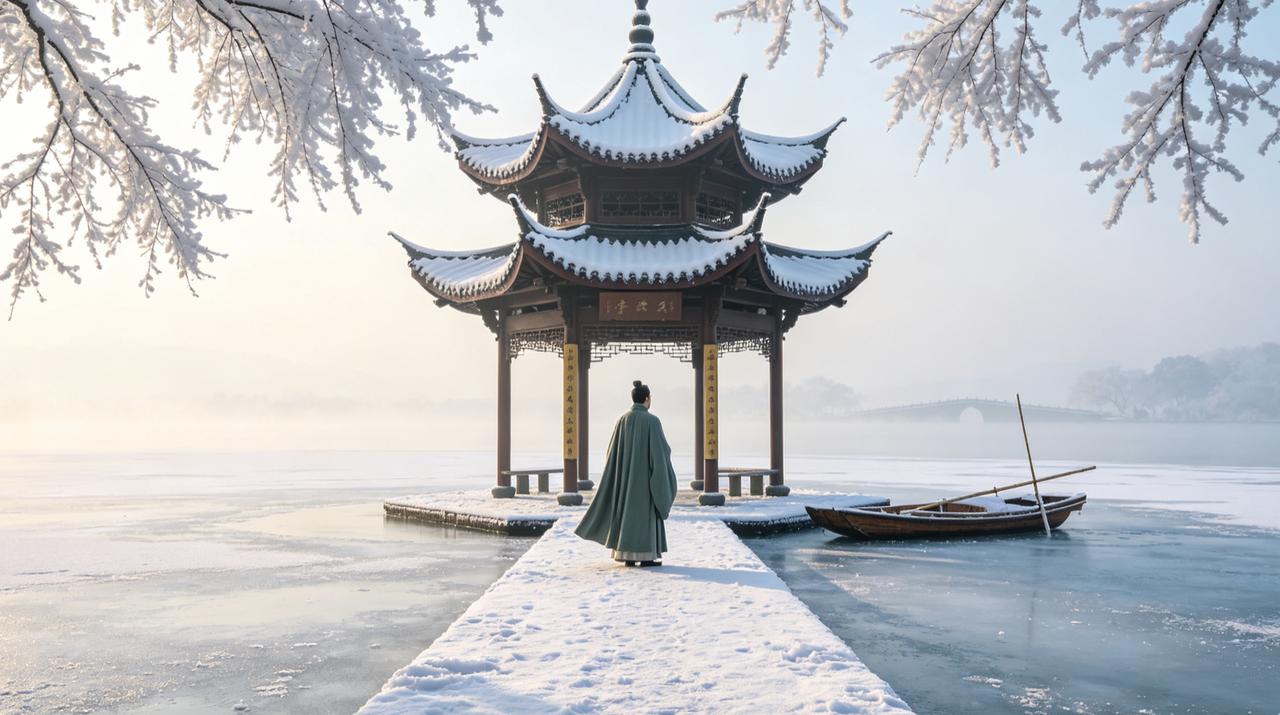 明崇祯五年十二月，西湖下了一场大雪。雨雪天气时，往往没人出行，但张岱生就一副反骨