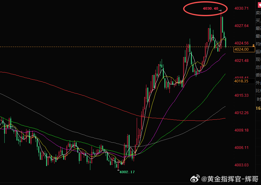 黄金4030再次接入空单，目标看破4000关口！（注：4025空单依旧小仓位持有