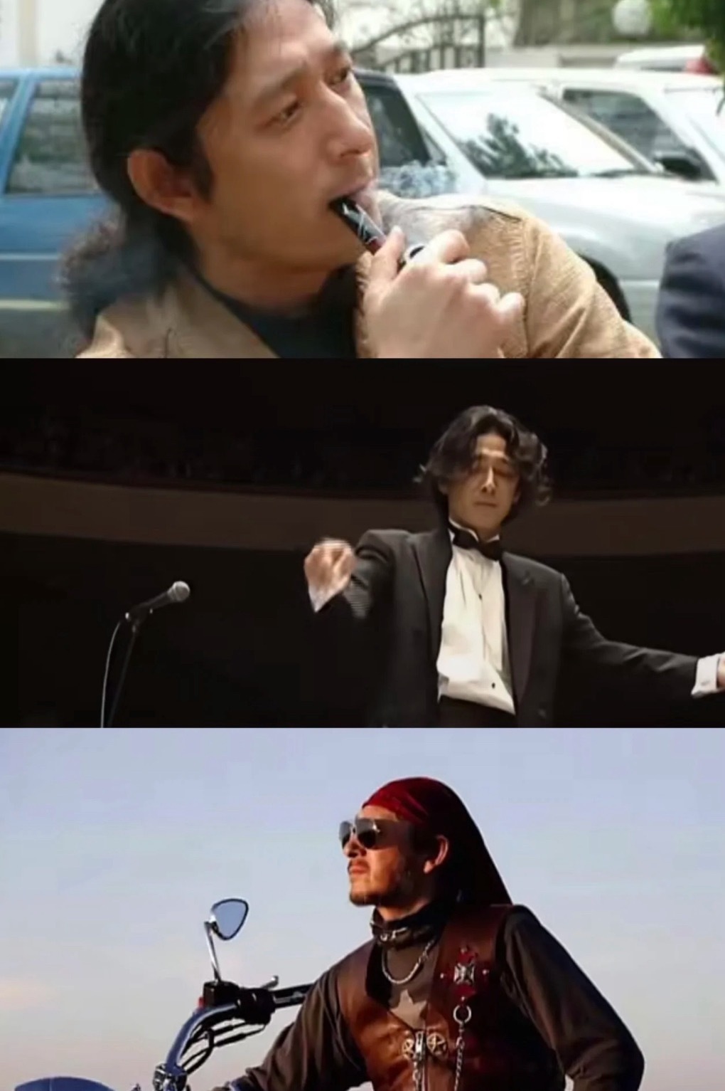 哎？等一下！三宝年轻长这样原来他那时候是清瘦挂的，还留着文艺长发，眼神特专注但又