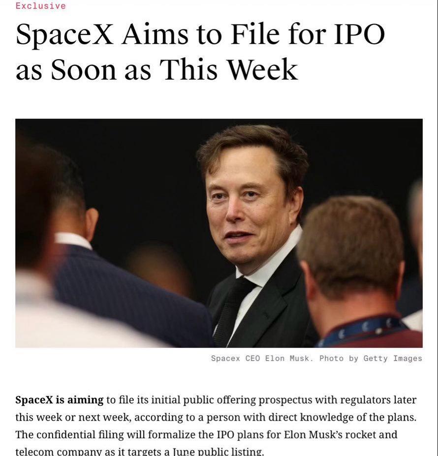 SpaceX准备上市了，而且规模可能是美国历史上最大的。

知情人士透露，这家公