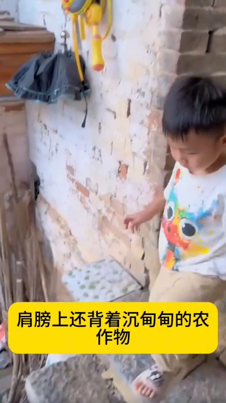 小身影的孝心。
注意看，傍晚时分，小男孩看见爷爷奶奶干完农活回家，肩膀上还背着沉