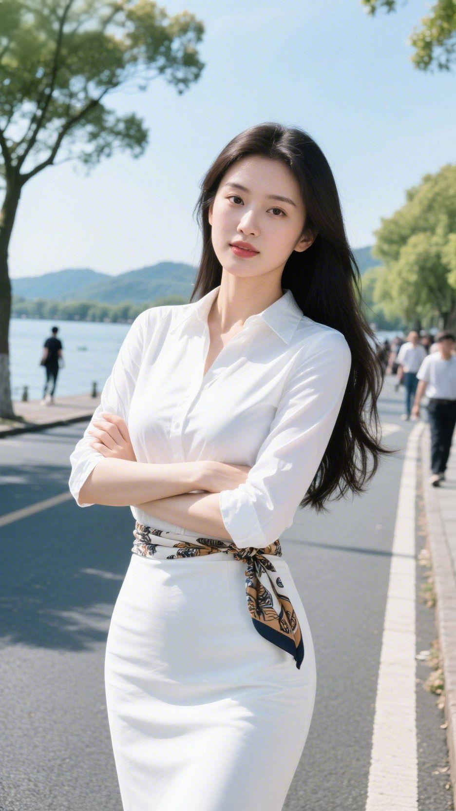 白衫揽清风
 
晴日里的湖畔，一袭简约白衫揉进了清风的温柔。利落的剪裁藏着不刻意