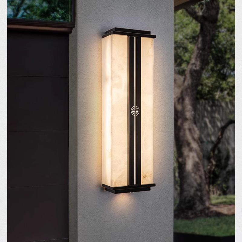 新中式壁灯户外防水中国风大气全铜云石别墅庭院花园阳台外墙灯具