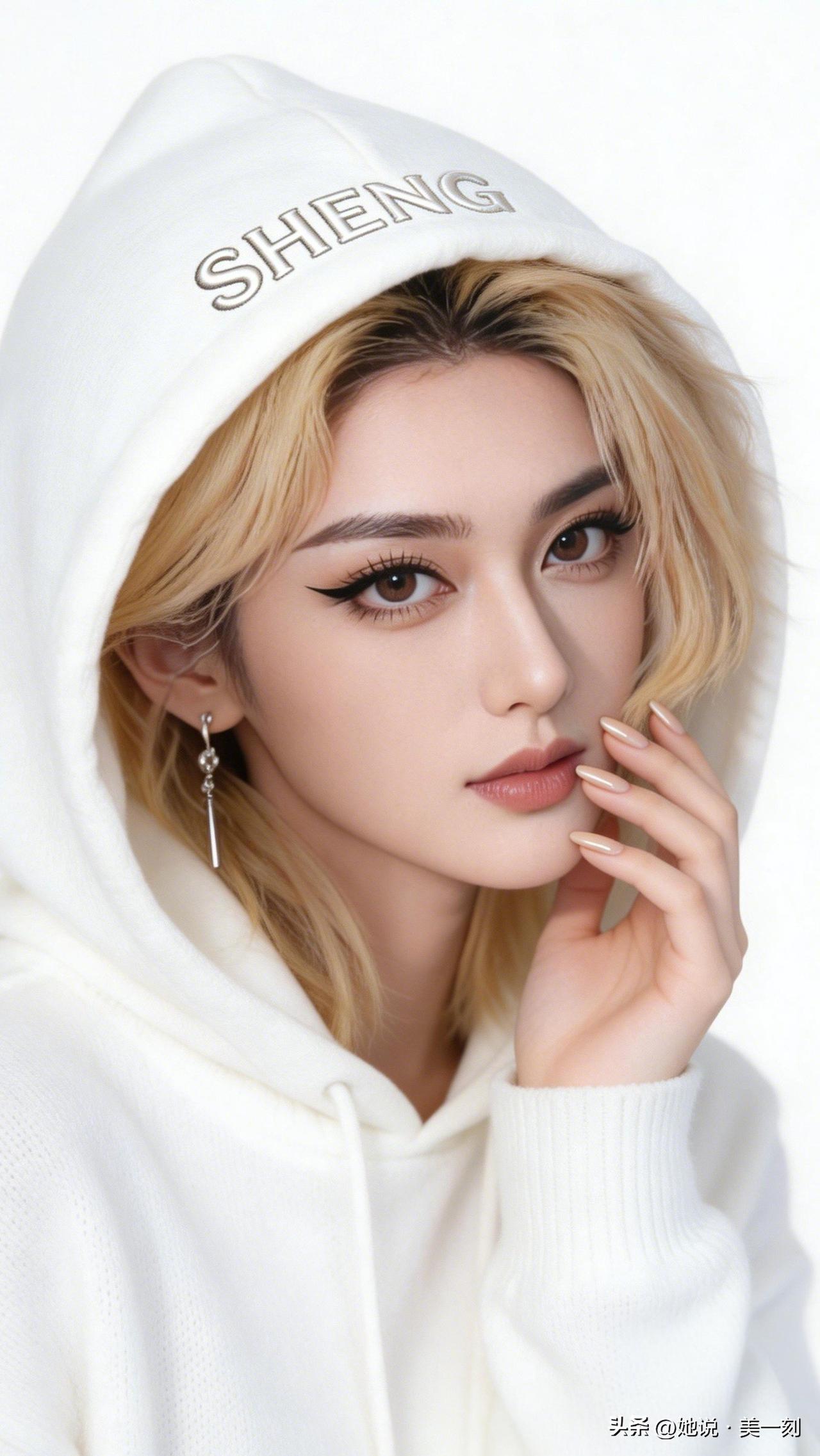 💖✨ 白色连帽衫搭配精致妆容，温柔可人，秒变元气少女！💕💖💖