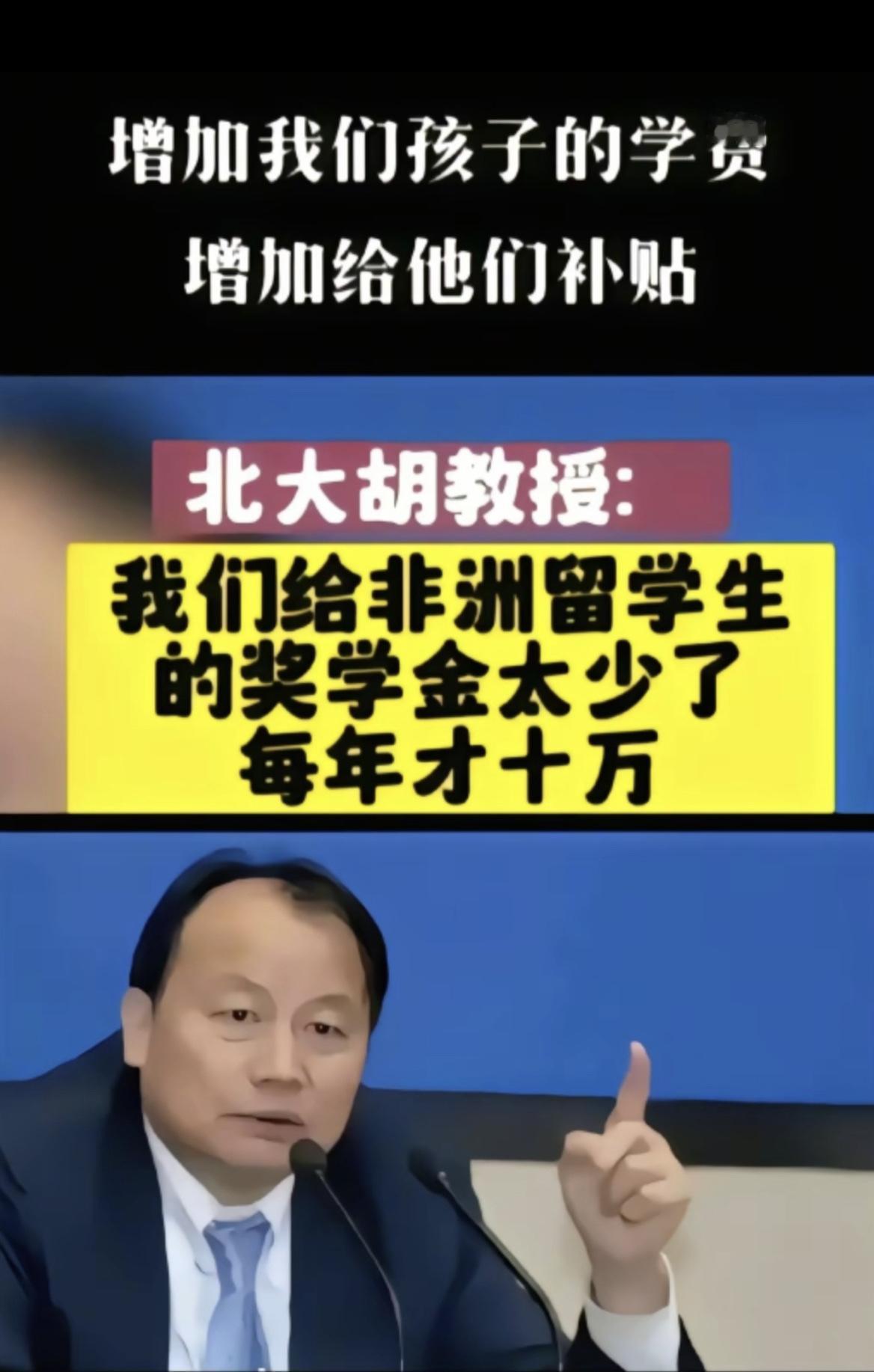 北大胡教授表示：我们每年给非洲留学生的奖学金太少了，才10万，应该增加他们来华留
