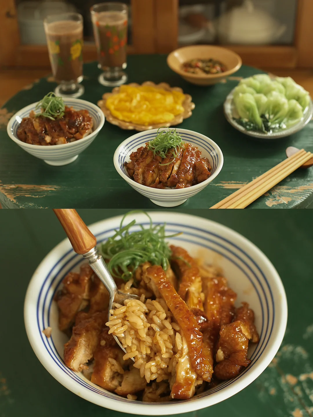 好吃到上头的蜜汁鸡腿拌饭。