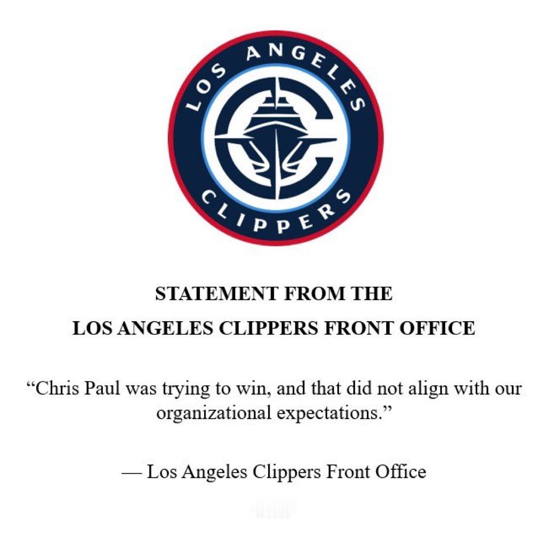 洛杉矶快船队关于克里斯·保罗的声明： 