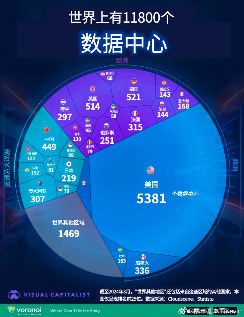 尽管全球数据中心数量不断增长，但大多数仍然集中在发达经济体。仅美国就占据了全球4