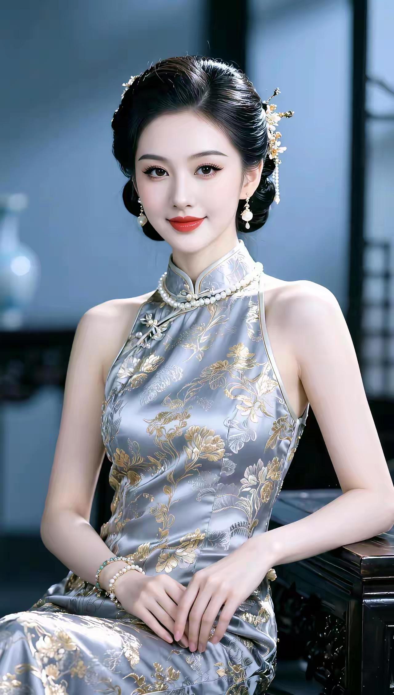 古典美人，金丝银衣，典雅端庄，韵味十足。