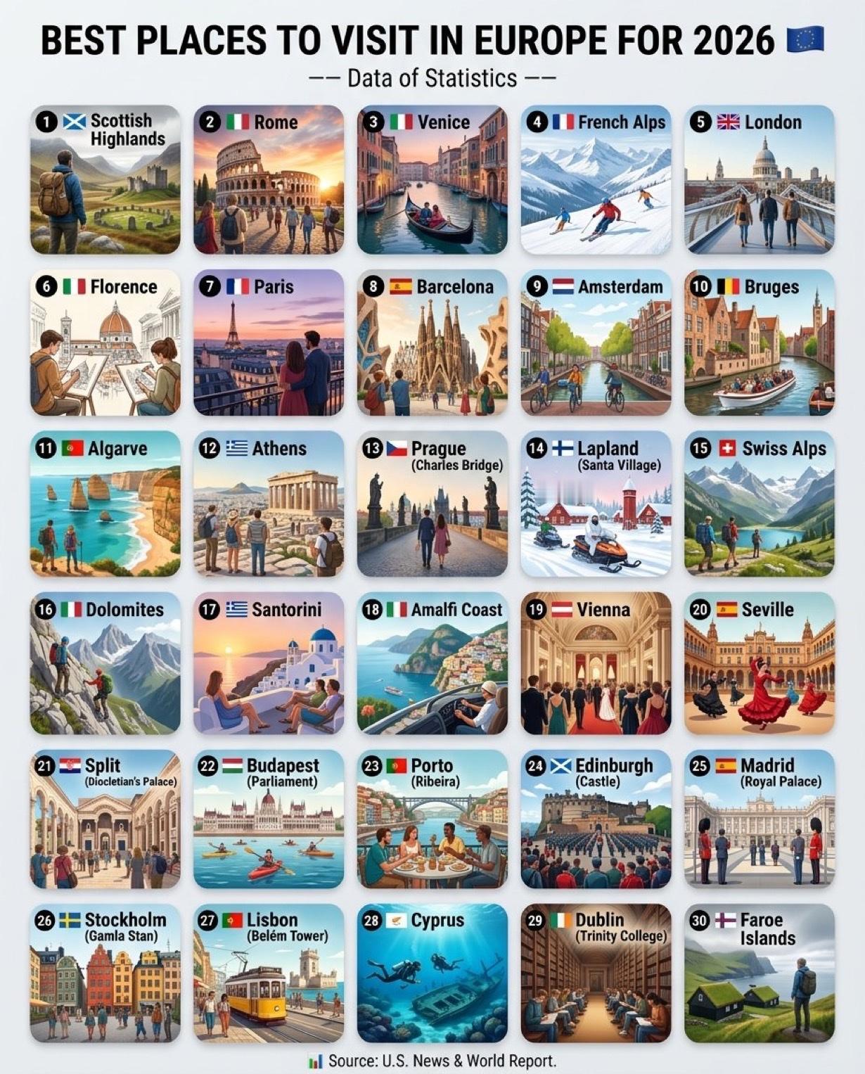 根据U.S. News & World Report，2026年欧洲30个最佳旅