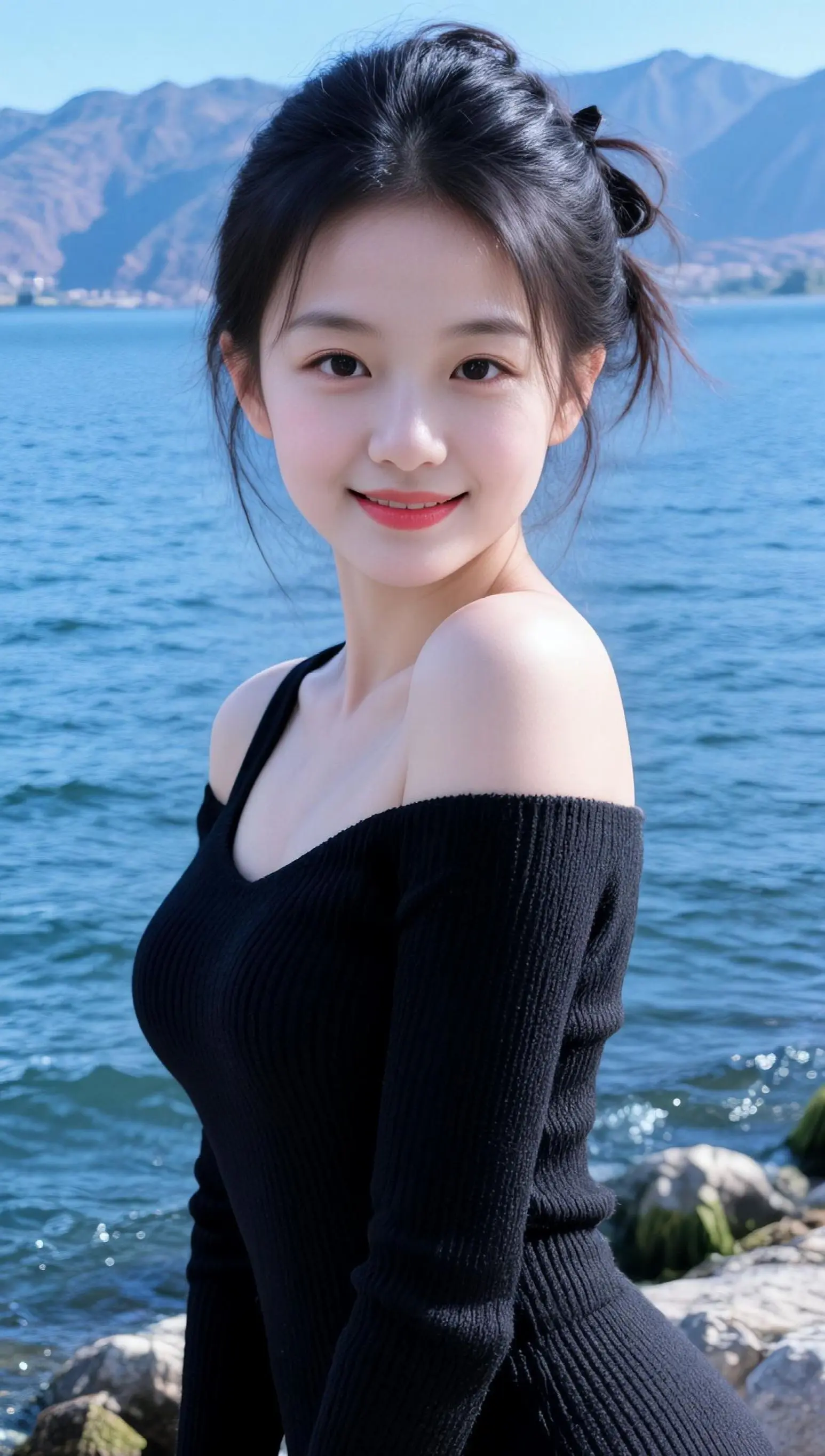 AI海滨露肩照 随变ai随便玩