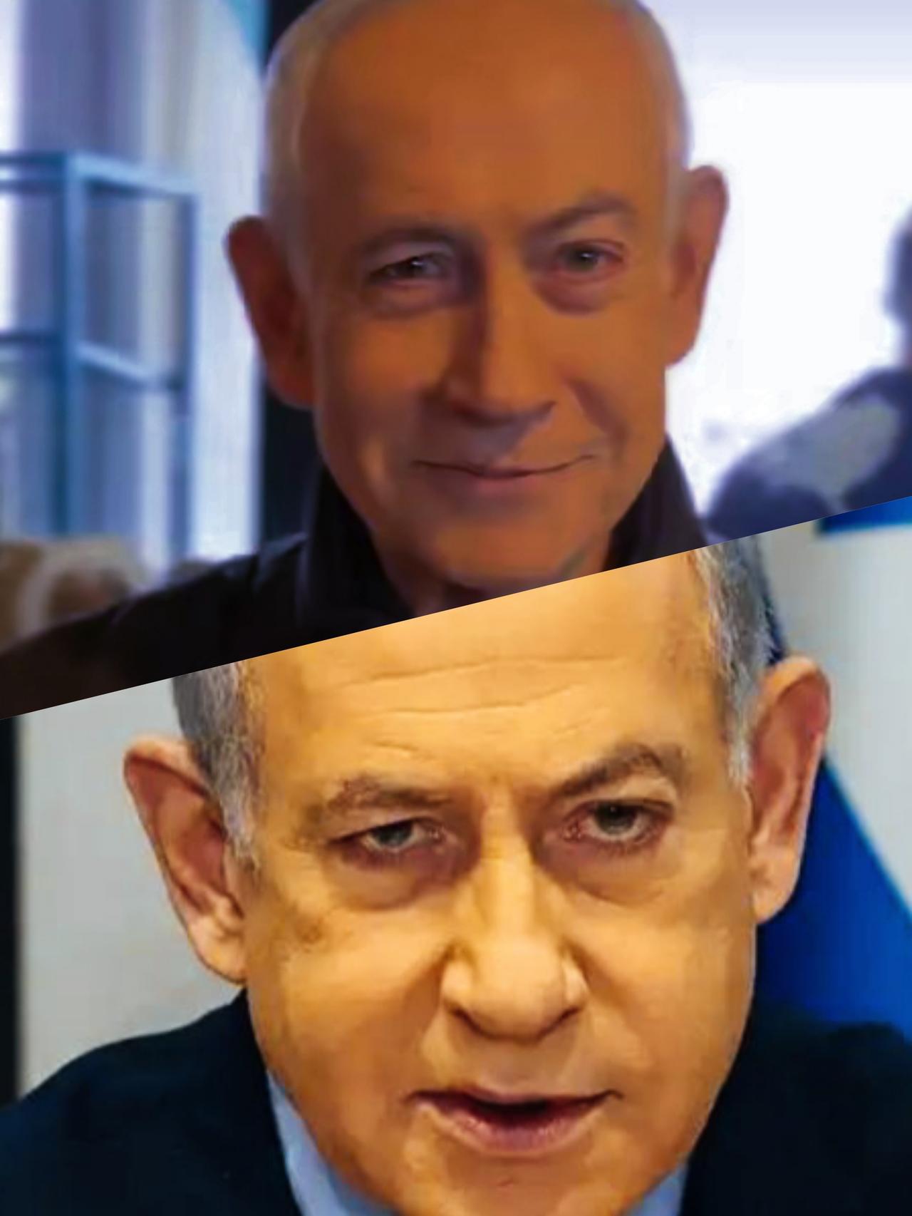 内塔尼亚胡不同时间的两张照片，看起来有所不同吗？
内塔尼亚胡的眼神和表情，哪一个