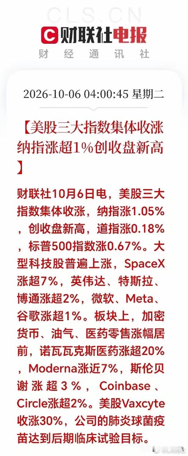 英伟达市值升至5.76万亿美元一觉醒来，隔夜美股全线收红，纳指大涨1.05%再刷