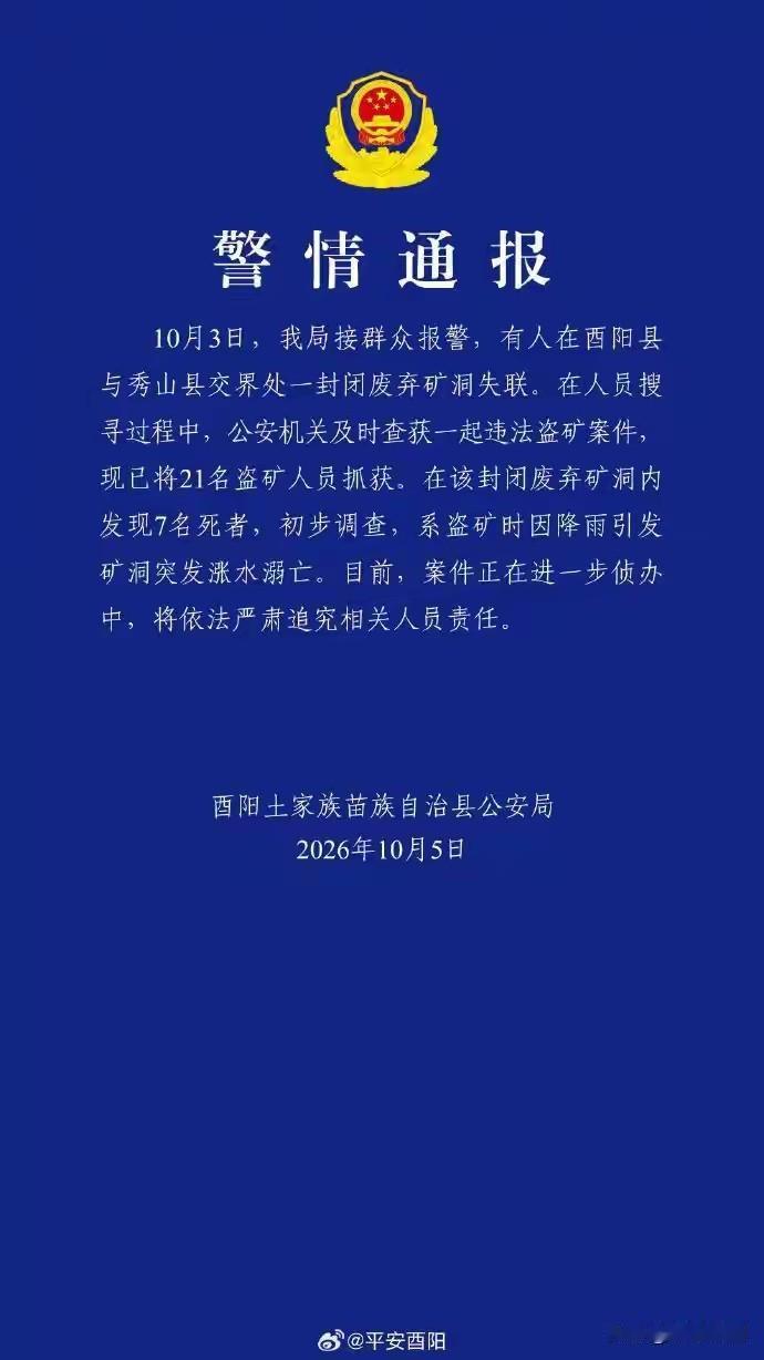 21人闯进废弃矿洞，7条命留在里面。警方在搜寻失联者时，撞破了这起盗矿案。人没了