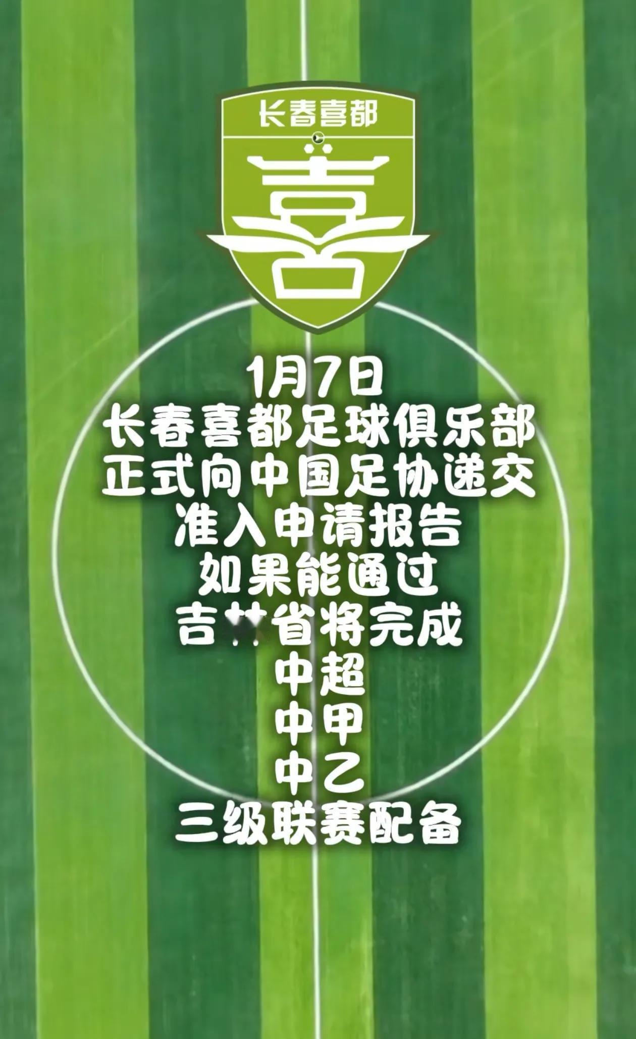 恭喜长春喜都进入中乙联赛！
现在吉林省已完成中超、中甲、中乙三大联赛配置。长春是