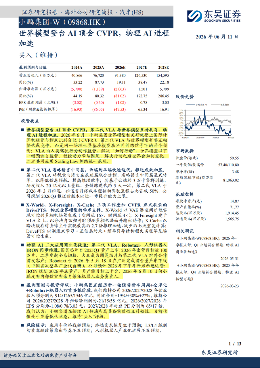 大摩推小鹏 汽车即机器人大摩看好小鹏维持超配目标价96港元 近日，摩根士丹利与东