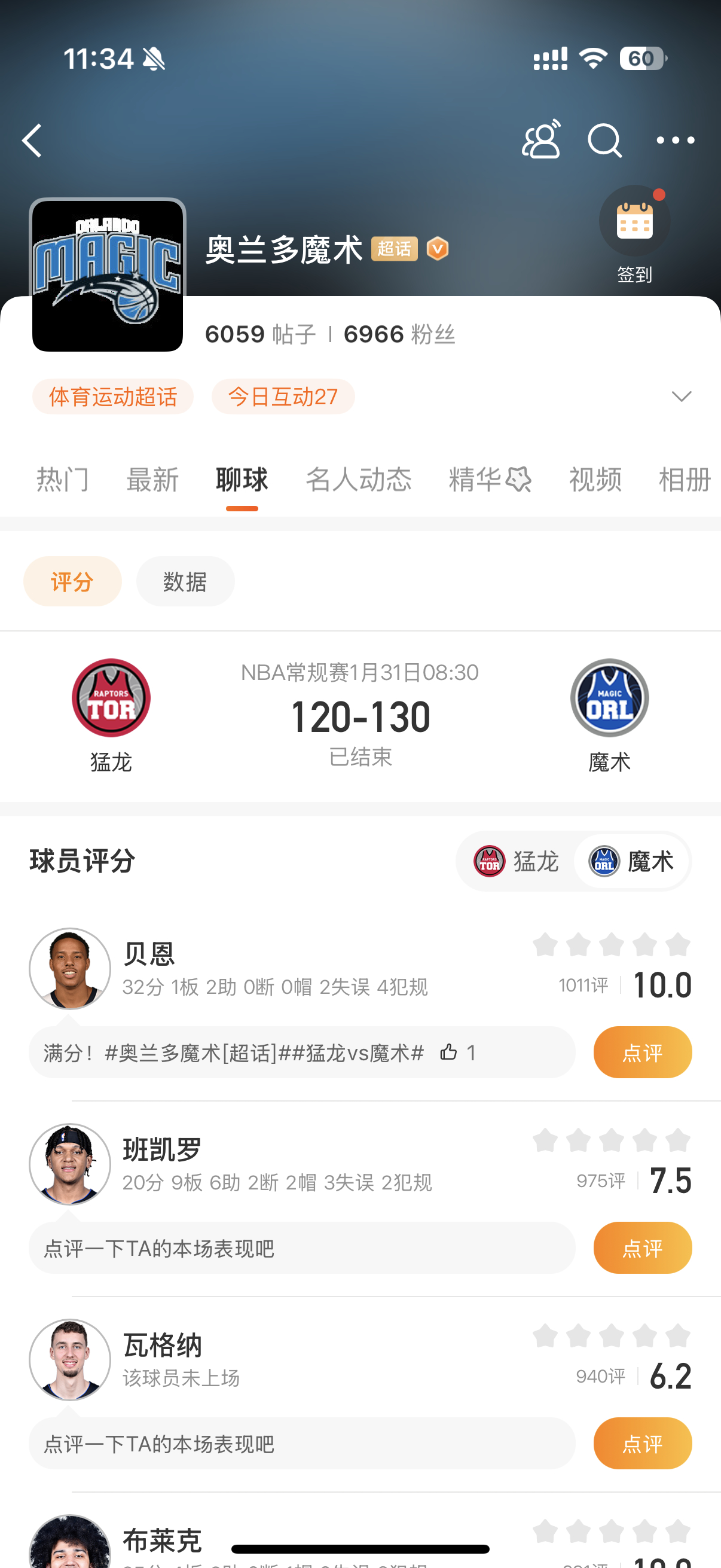 魔术战胜猛龙魔术130-120战胜猛龙！魔术方面，贝恩32分；布莱克25分4篮板