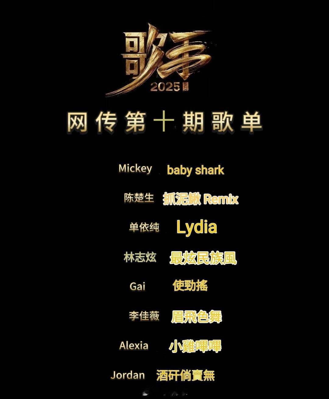 歌手[超话]跟发一个>网传《歌手》第十期歌单歌手｜ ​​​