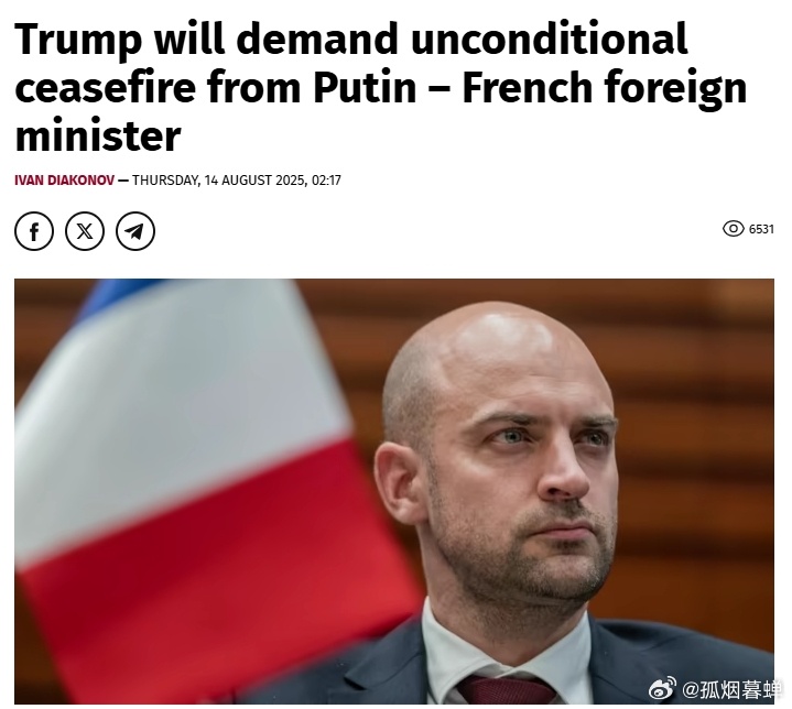 法国外长：特朗普将要求普京无条件停火法国外长巴罗称，特朗普13日在与欧洲领导人及