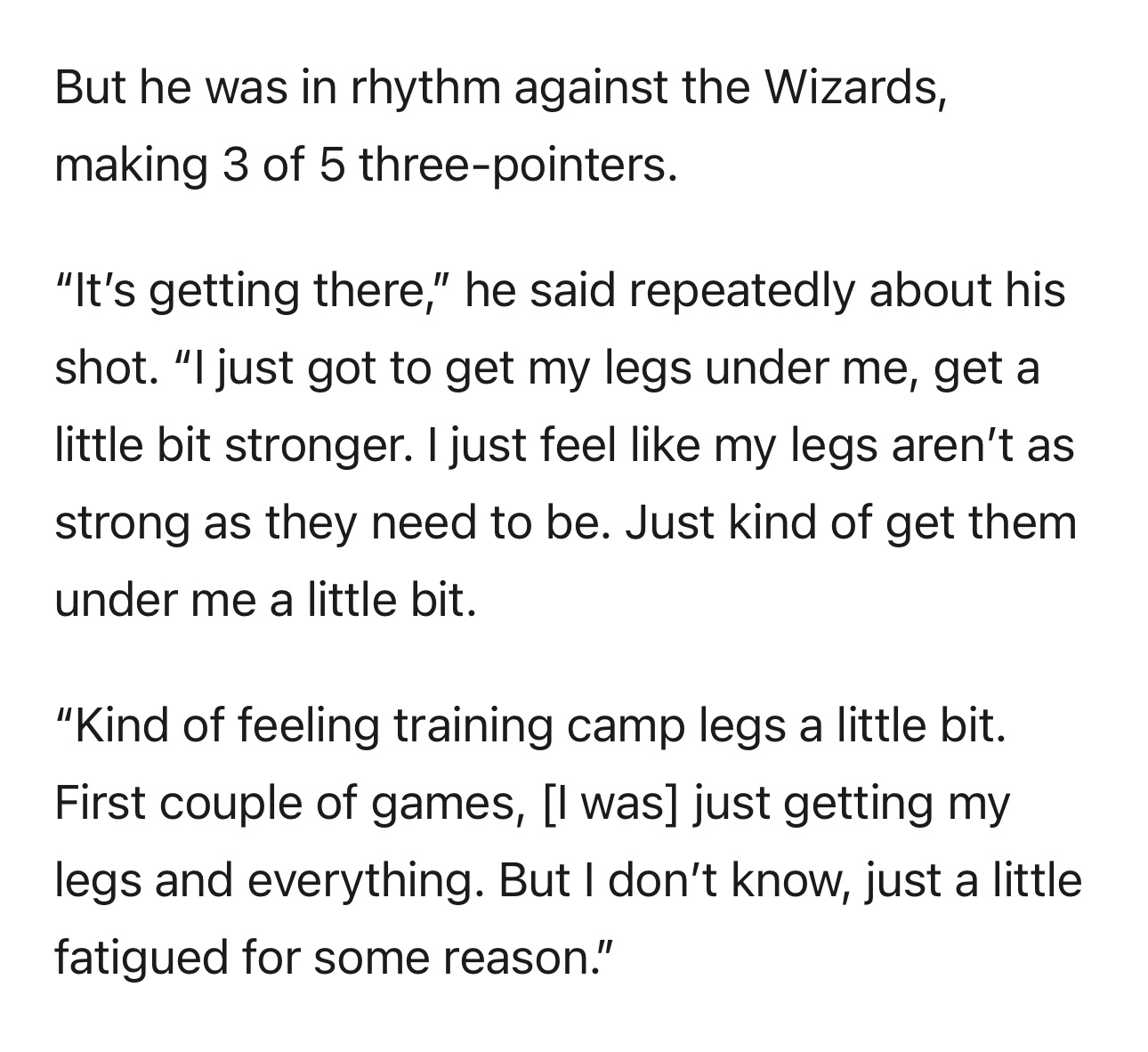 在对阵奇才队的比赛中，保罗·乔治的状态不错，三分球5投3中。谈及关于自己的投篮状