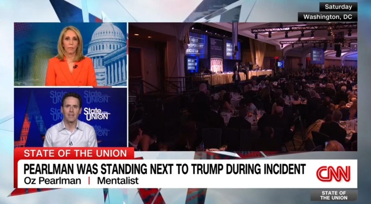 心灵魔术师奥兹·珀尔曼在白宫记者晚宴上正在表演时听到枪声，随后发现自己倒在地上。