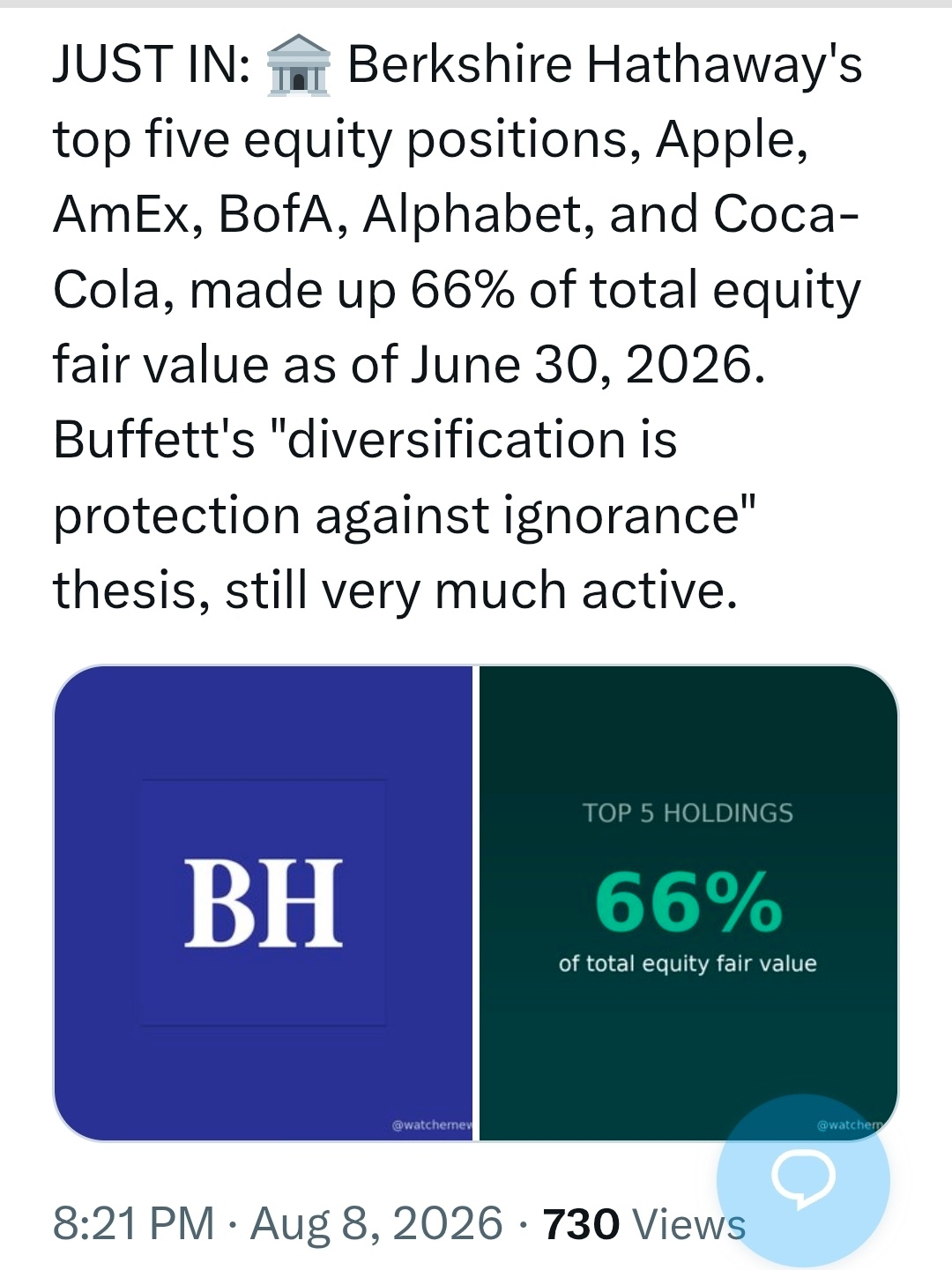 巴菲特旗下的伯克希尔公司手握巨额现金观望了两年后再次买了股票。终结了此前连续约1