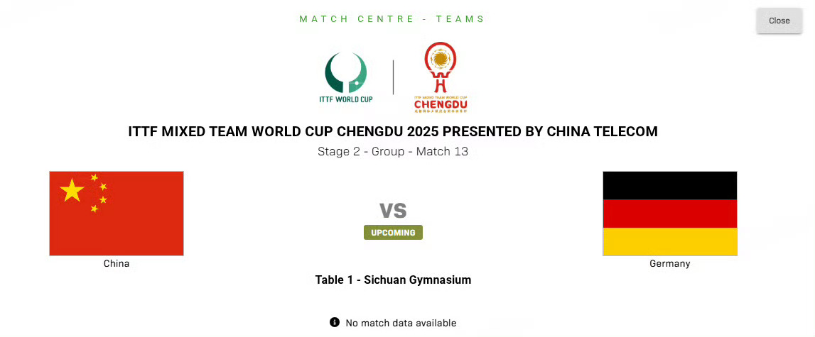 国乒12月5日对阵德国 2025成都混团世界杯12月5日赛程出炉：13:00中国