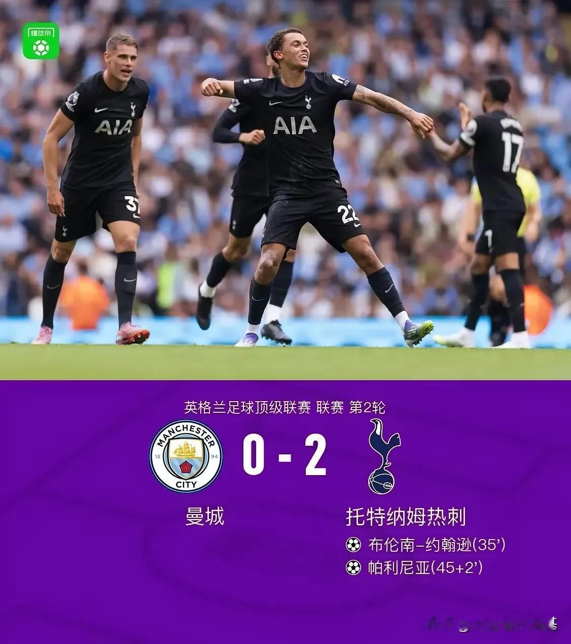 完败！完败啊！
热刺掌控了中场就完全压制住了曼城的进攻，无论是快速反击还是边路突