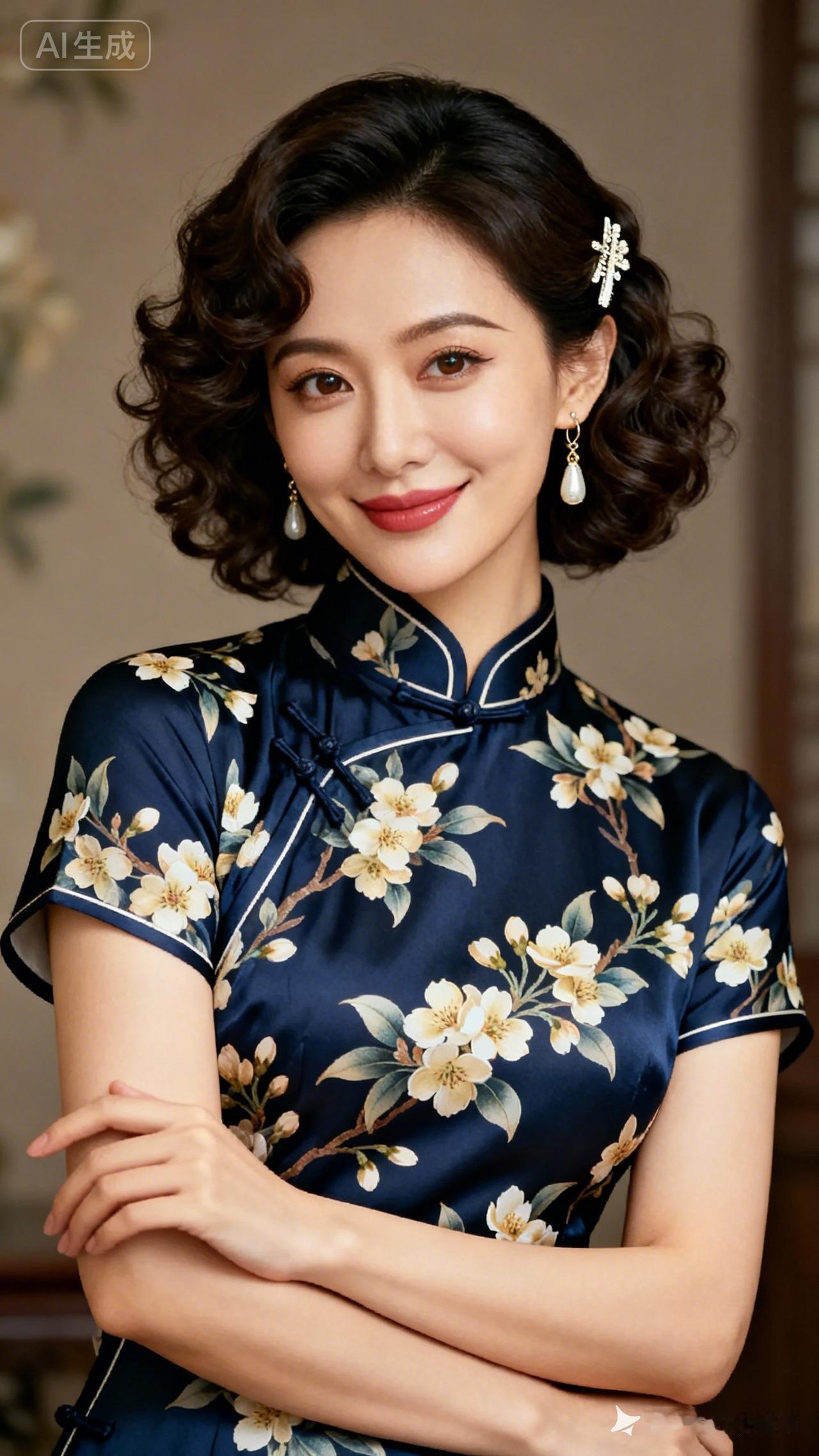 优雅旗袍，复古卷发，气质满分！🌸💄👗