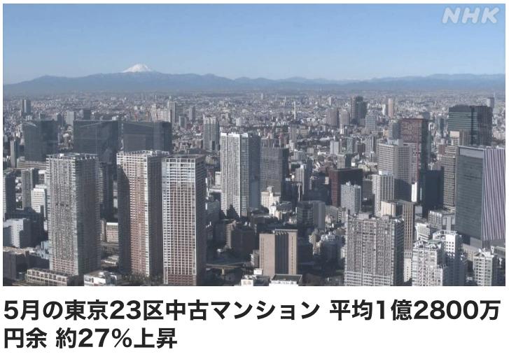 日本房地产上个月统计数据，东京23区出售的二手公寓平均价格，按套内面积70平方米