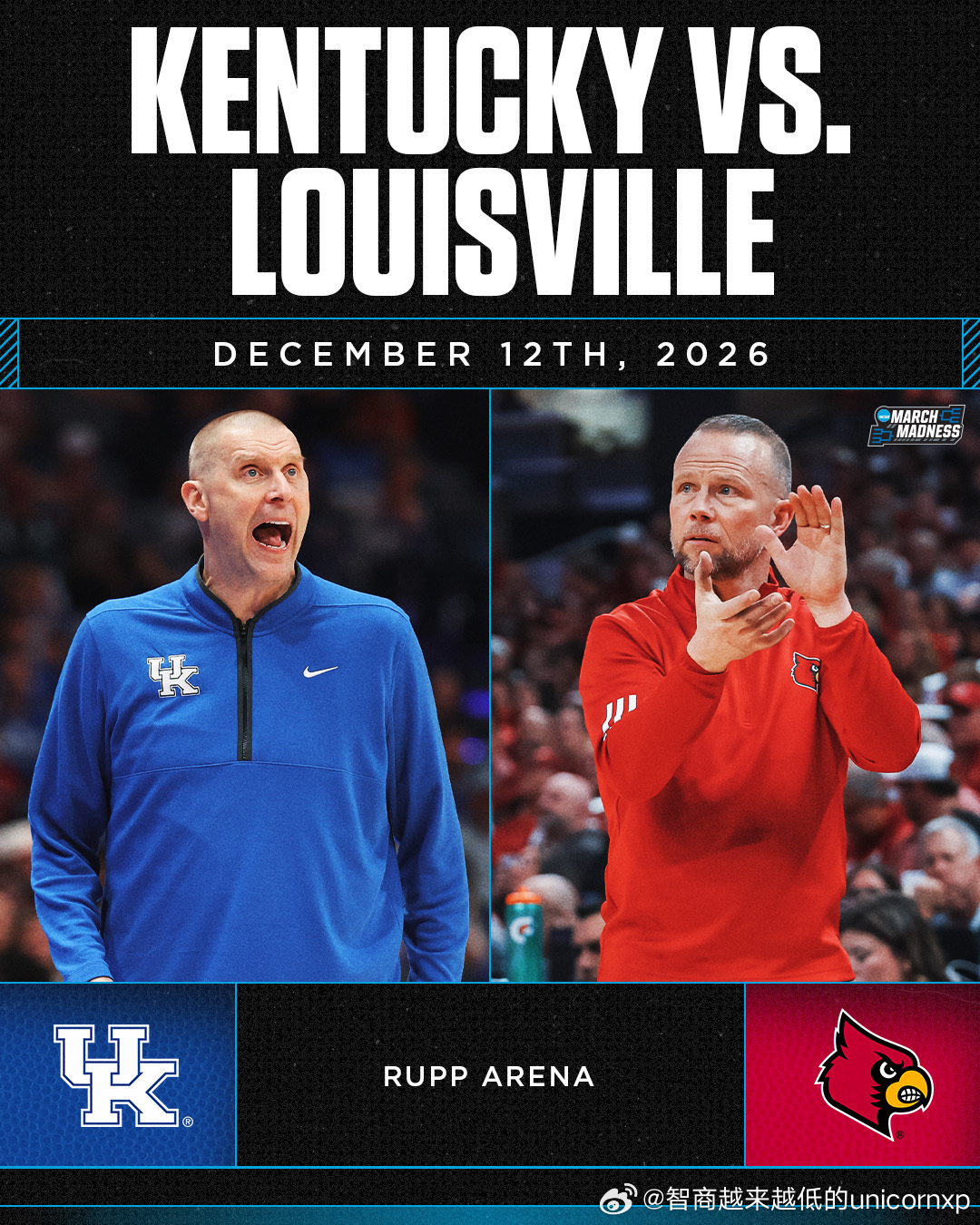 赛事确认12月12日，路易斯维尔大战肯塔基大学 张博源 NCAA