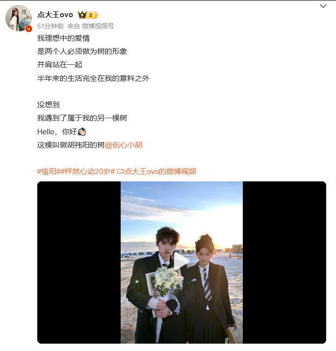 张照愉胡祎阳官宣 《怦然心动的20岁》张照愉胡祎阳官宣，9999！！！ 