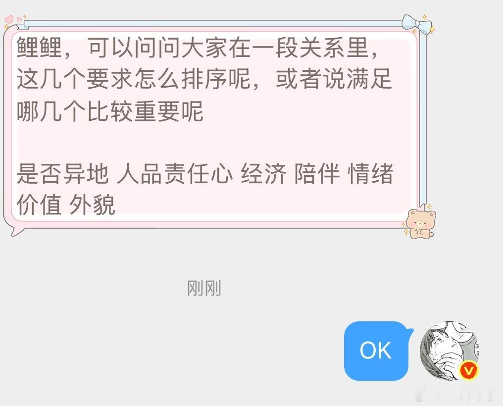 想问问大家在一段关系里，这几个要求怎么排序呢？